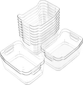 12 Pack Clear Plastic Storage Bins, Pantry Organizers and Storage, Clear Pantry Organizer Bins, Plastic Containers with Handle for Kitchen,Freeze
