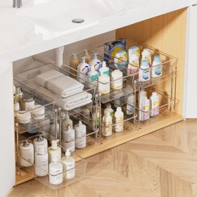 4 Pack Bathroom Organizer, 2 Tier Clear Under Sink Organizers Vanity Countertop Storage Container,Cabinet Drawers Bins
