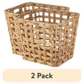 (2 pack)Extra Large Water Hyacinth Twist Decorative Storage Basket with Handles, 19 in x 16 in x 16 in