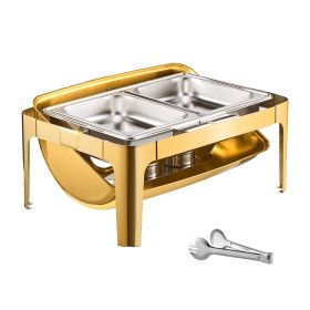 Roll Top Chafing Dish Buffet Complete Set, 9Qt Stainless Steel Chafer with Full Size Pan