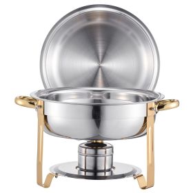 Chafing Dish Buffet Set, 5 Qt 4 Pack, Stainless Steel Chafer with 4 Full Size Pans, Round Catering Warmer Server with Lid Water Pan Folding Stand (Set: 4 Pcs, Style: Golden)