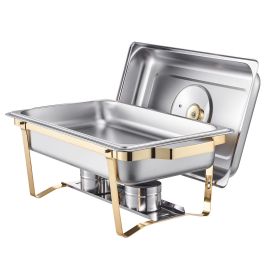 Chafing Dish Buffet Set, 8 Qt 4 Pack, Stainless Steel Chafer with 4 Full Size Pans (Color: Golden-Visible Window, quantity: 4 Pack)