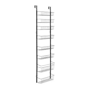 Over the Door Pantry Organizer, 9-Tier Pantry Organization and Storage, Heavy-Duty Steel Hanging Spice Rack, Adjustable Wall Seasoning Shelves (Number of Layers: 9, Color: Black)