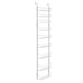 Over the Door Pantry Organizer, 9-Tier Pantry Organization and Storage, Heavy-Duty Steel Hanging Spice Rack, Adjustable Wall Seasoning Shelves (Number of Layers: 9, Color: White)